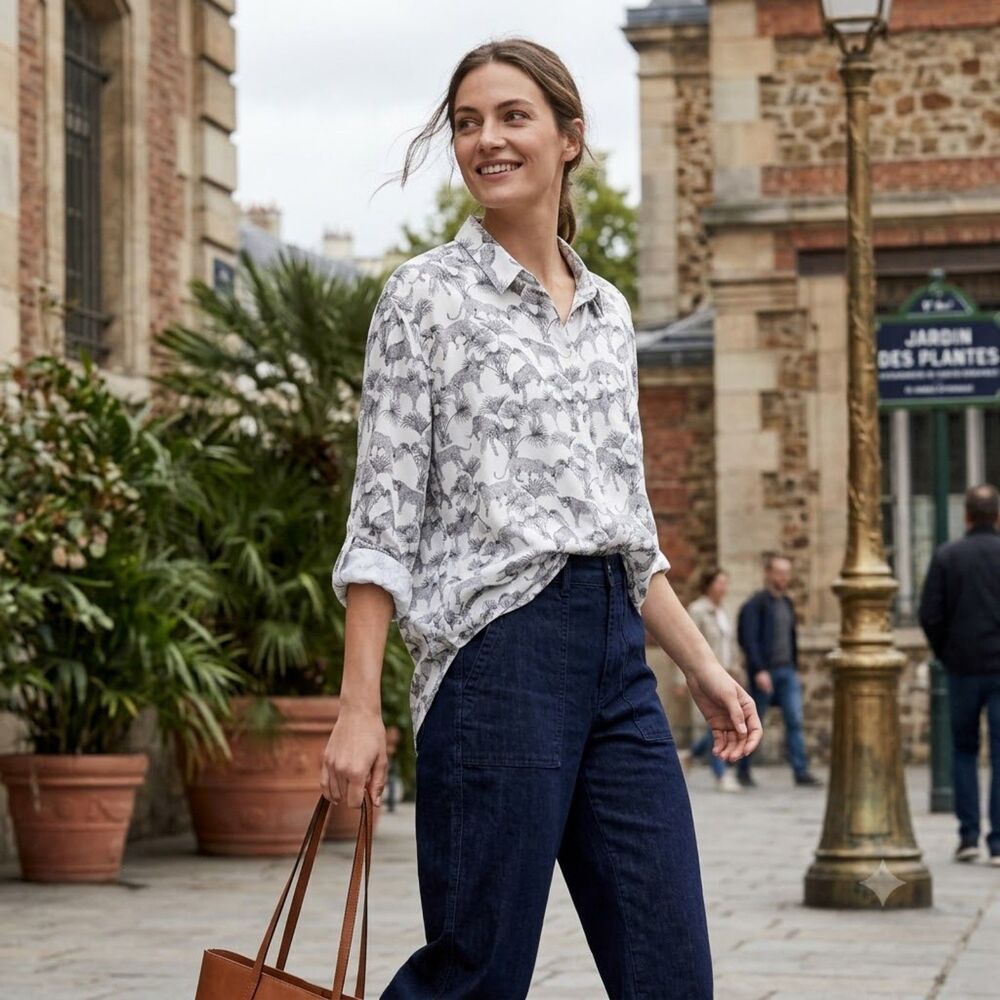 Jane + Delancey Safari Leopard Print Roll Tab Shirt 3X